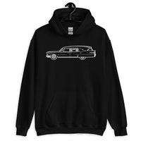 Classic Funeral Hearse design on unisex hoodie, front view