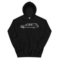 Classic Funeral Hearse design on unisex hoodie, front view