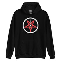 Satanic Church Sigil Bolt design on unisex hoodie, front view
