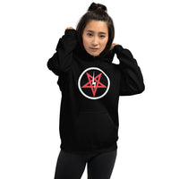 Satanic Church Sigil Bolt design on unisex hoodie, front view