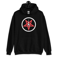 Satanic Church Sigil Bolt design on unisex hoodie, front view