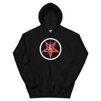 Satanic Church Sigil Bolt design on unisex hoodie, front view