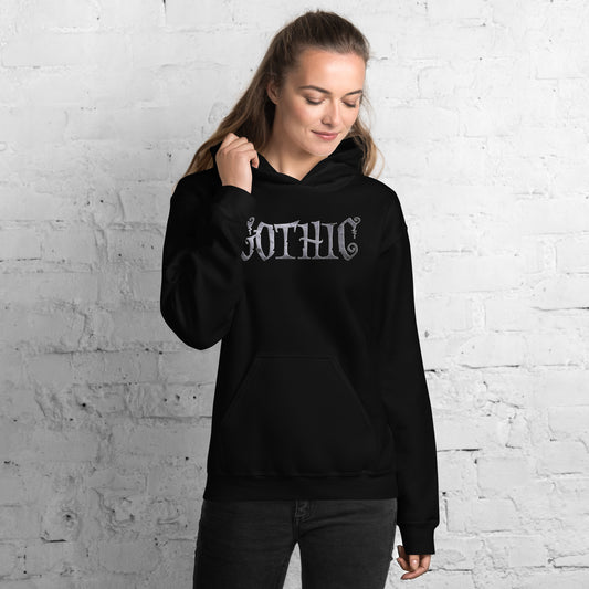 Gothic Spider Web design on unisex hoodie, front view