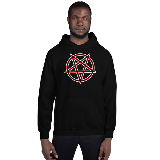 Inverted Pentagram design on unisex hoodie, front view
