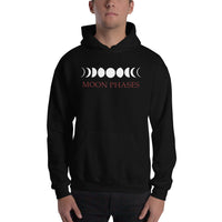 Lunar Moon Phases design on unisex hoodie, front view