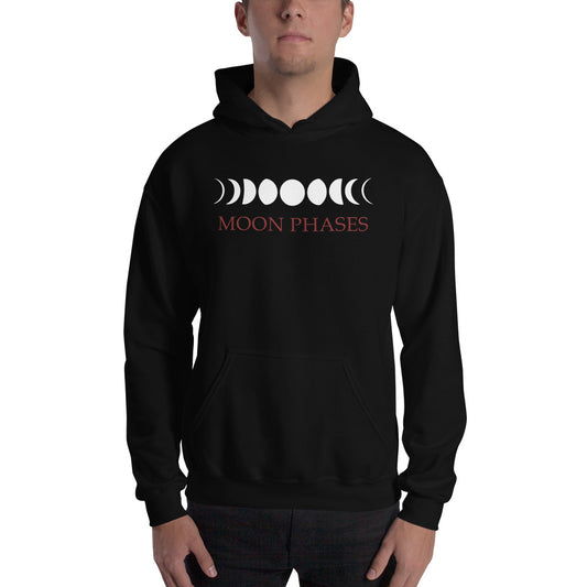 Lunar Moon Phases design on unisex hoodie, front view