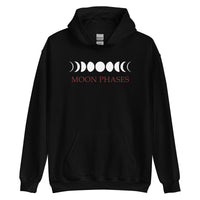 Lunar Moon Phases design on unisex hoodie, front view