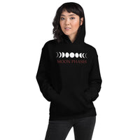 Lunar Moon Phases design on unisex hoodie, front view