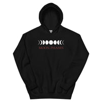 Lunar Moon Phases design on unisex hoodie, front view