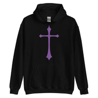 Purple Medieval Cross design on unisex hoodie, front view
