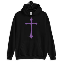 Purple Medieval Cross design on unisex hoodie, front view