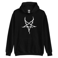 White Melting Inverted Pentagram design on unisex hoodie, front view