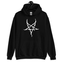 White Melting Inverted Pentagram design on unisex hoodie, front view