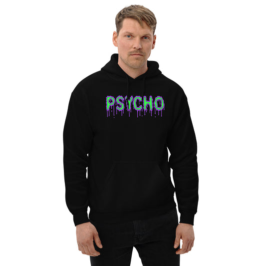Psycho design on unisex hoodie, front view