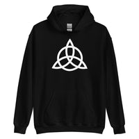 Celtic Triquetra design on unisex hoodie, front view