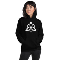 Celtic Triquetra design on unisex hoodie, front view