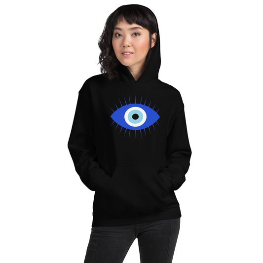 Curse of the Evil Eye design on unisex hoodie, front view