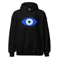 Curse of the Evil Eye design on unisex hoodie, front view