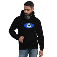 Curse of the Evil Eye design on unisex hoodie, front view