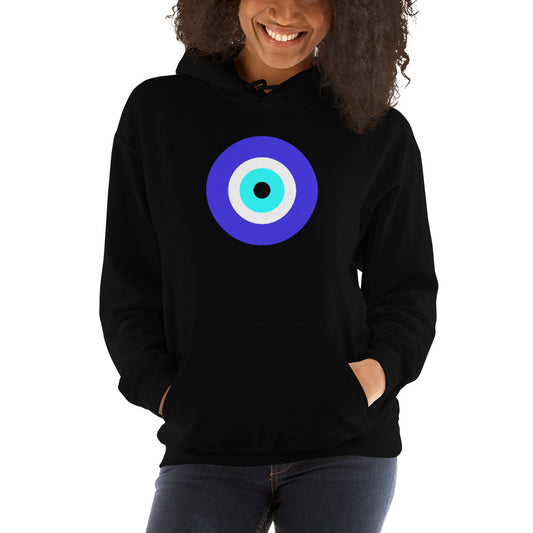 Classic Evil Eye design on unisex hoodie, front view
