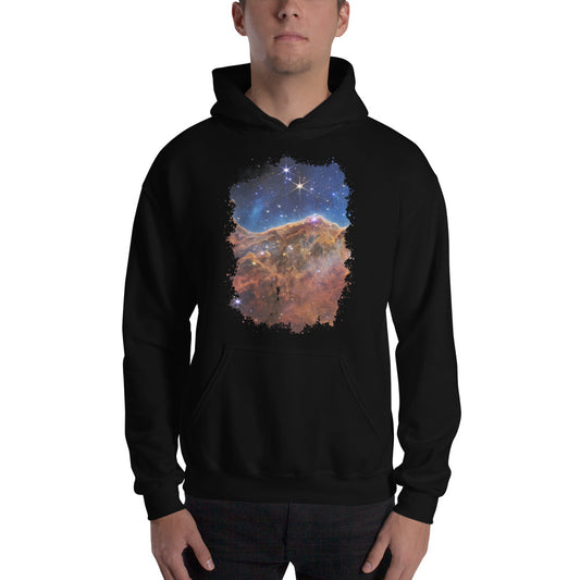 Carina Nebula JWST design on unisex hoodie, front view