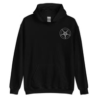 White Sigil of Baphomet embroidered on unisex hoodie, front view