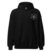 White Sigil of Baphomet embroidered on unisex hoodie, front view