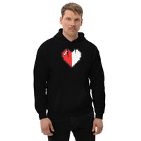 Pixel Half Heart design on unisex hoodie, front view
