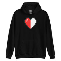 Pixel Half Heart design on unisex hoodie, front view