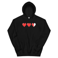 3 Heart Meter design on unisex hoodie, front view
