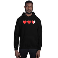 3 Heart Meter design on unisex hoodie, front view
