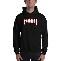Bloody Vampire Fangs design on unisex hoodie, front view