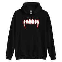 Bloody Vampire Fangs design on unisex hoodie, front view