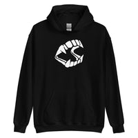 White Novelty Vampire Fangs design on unisex hoodie, front view