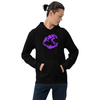 Purple Novelty Vampire Fangs design on unisex hoodie, front view