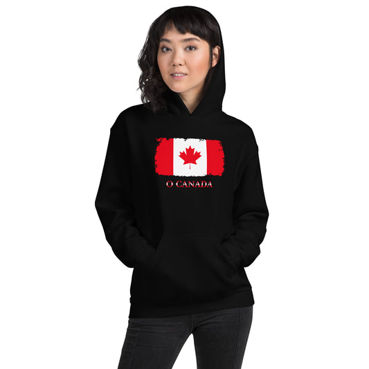 Canada Maple Leaf Flag design on unisex hoodie, front view