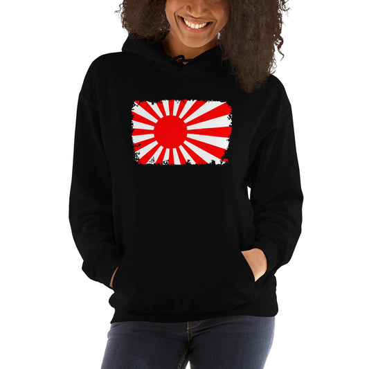 Japan Rising Sun Flag design on unisex hoodie, front view