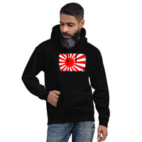 Japan Rising Sun Flag design on unisex hoodie, front view