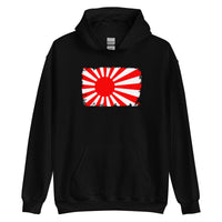 Japan Rising Sun Flag design on unisex hoodie, front view