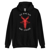 In Satan We Trust 666 Goat Head design on unisex hoodie, front view