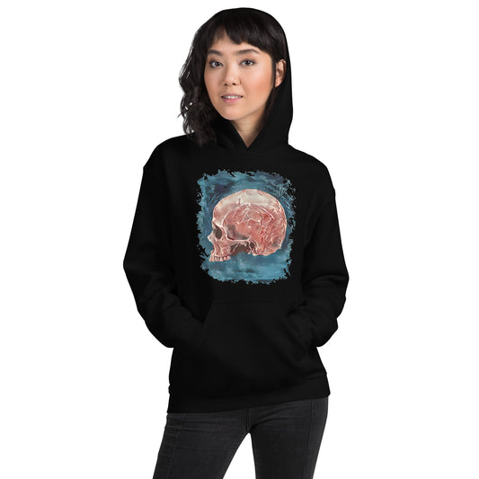 Mystical Blood Skull Side design on unisex hoodie, front view