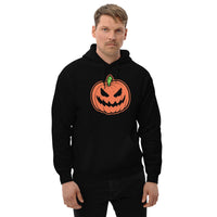 Scary Jack O' Lantern design on unisex hoodie, front view
