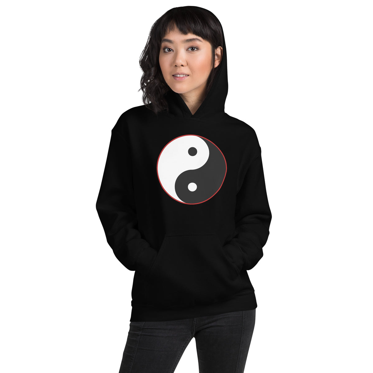 Yin Yang Symbol design on unisex hoodie, front view