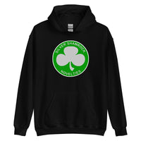 Silver Shamrock Novelties design on unisex hoodie, front view