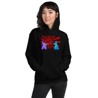 Samurai Duel Rising Sun design on unisex hoodie, front view