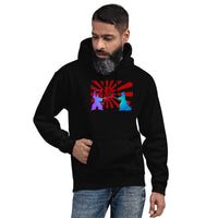 Samurai Duel Rising Sun design on unisex hoodie, front view