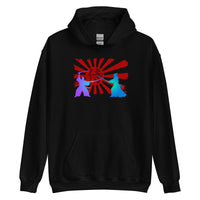 Samurai Duel Rising Sun design on unisex hoodie, front view