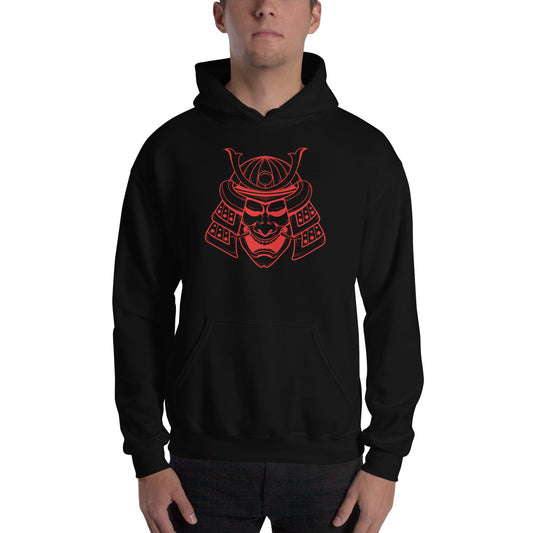 Red Samurai Kabuto Mask design on unisex hoodie, front view