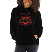 Red Samurai Kabuto Mask design on unisex hoodie, front view