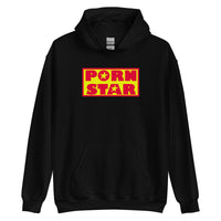 Yellow Red Porn Star Logo design on unisex hoodie, front view